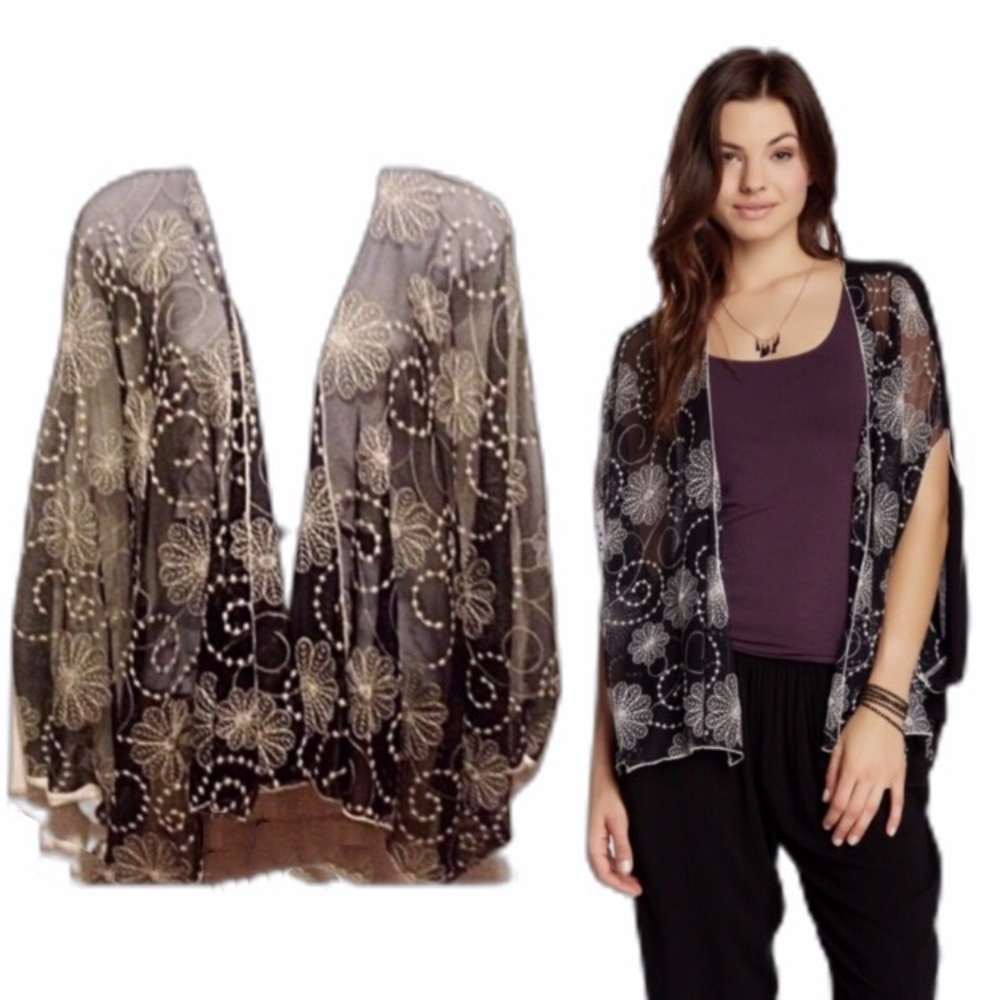 Forgotten Grace Emroidered Mesh Shawl/Cardigan